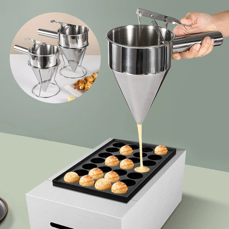 1200/600ml Stainless Steel Funnel Dispenser with Rack Cupcake Pancake Batter Maker Octopus Fish Ball Home Kitchen Baking Tools