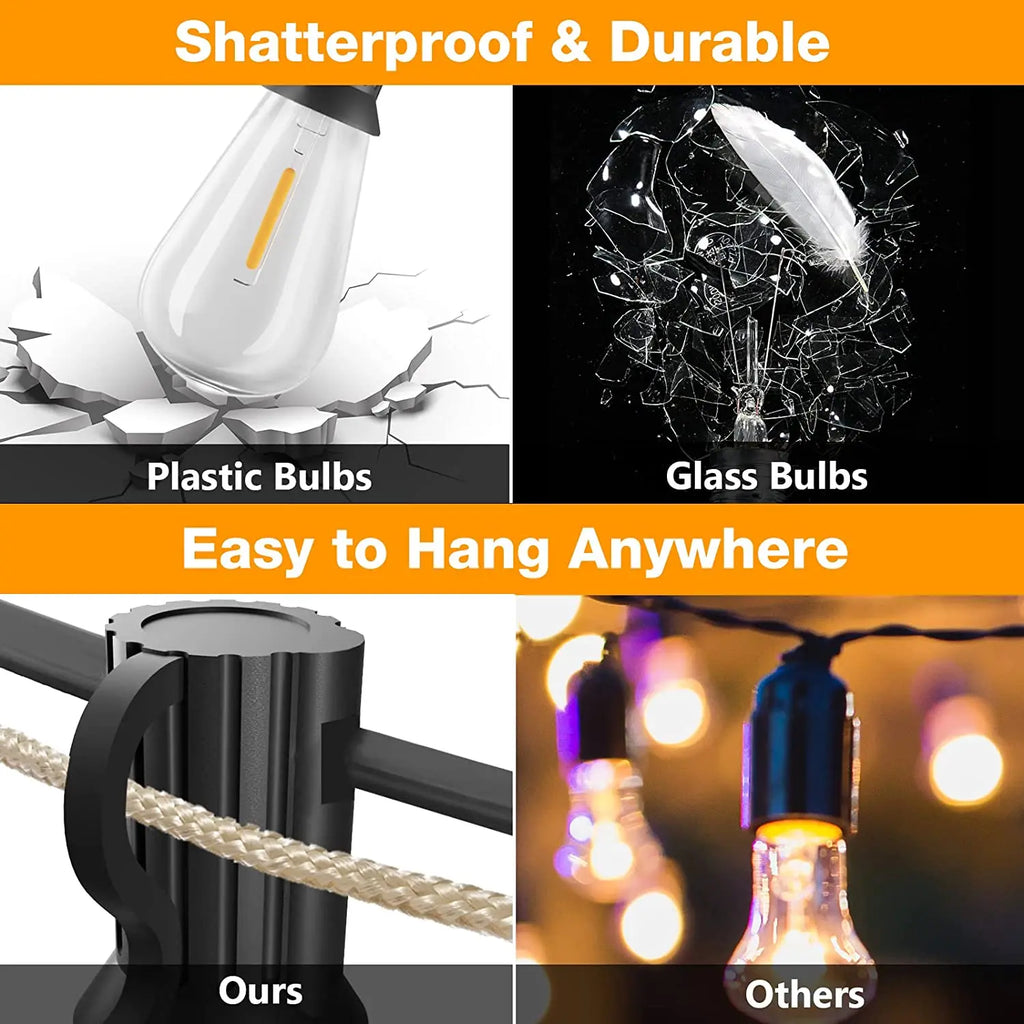 ST38 LED Outdoor String Lights Connectable IP65 Waterproof Shatterproof Plastic Bulbs