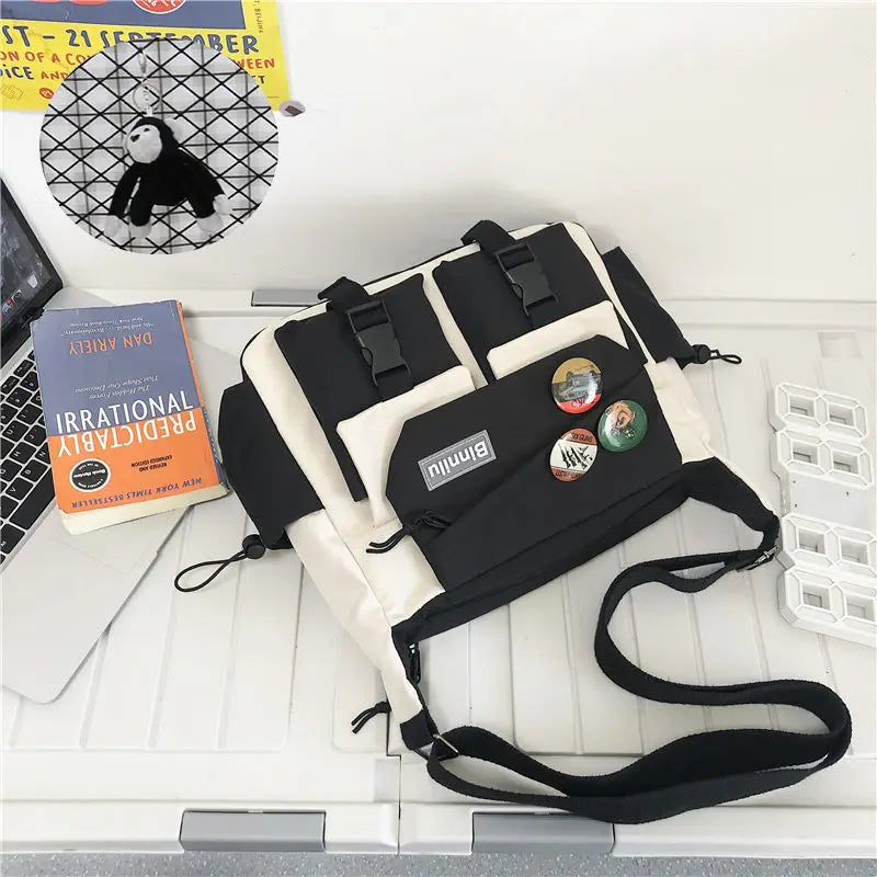 Japanese Simple Messenger Bag Student Nylon Waterproof Canvas Handbag Shoulder Crossbody Bags for Women Men Satchels Bolsas