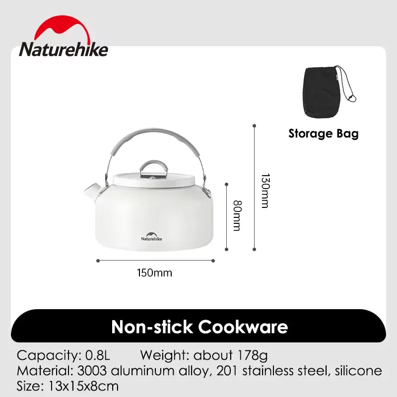 Naturehike Ceramic Non-Stick Pot Portable Camping Cookware Outdoor Pot Cooking Frying Pan Water Kettle Picnic Tableware