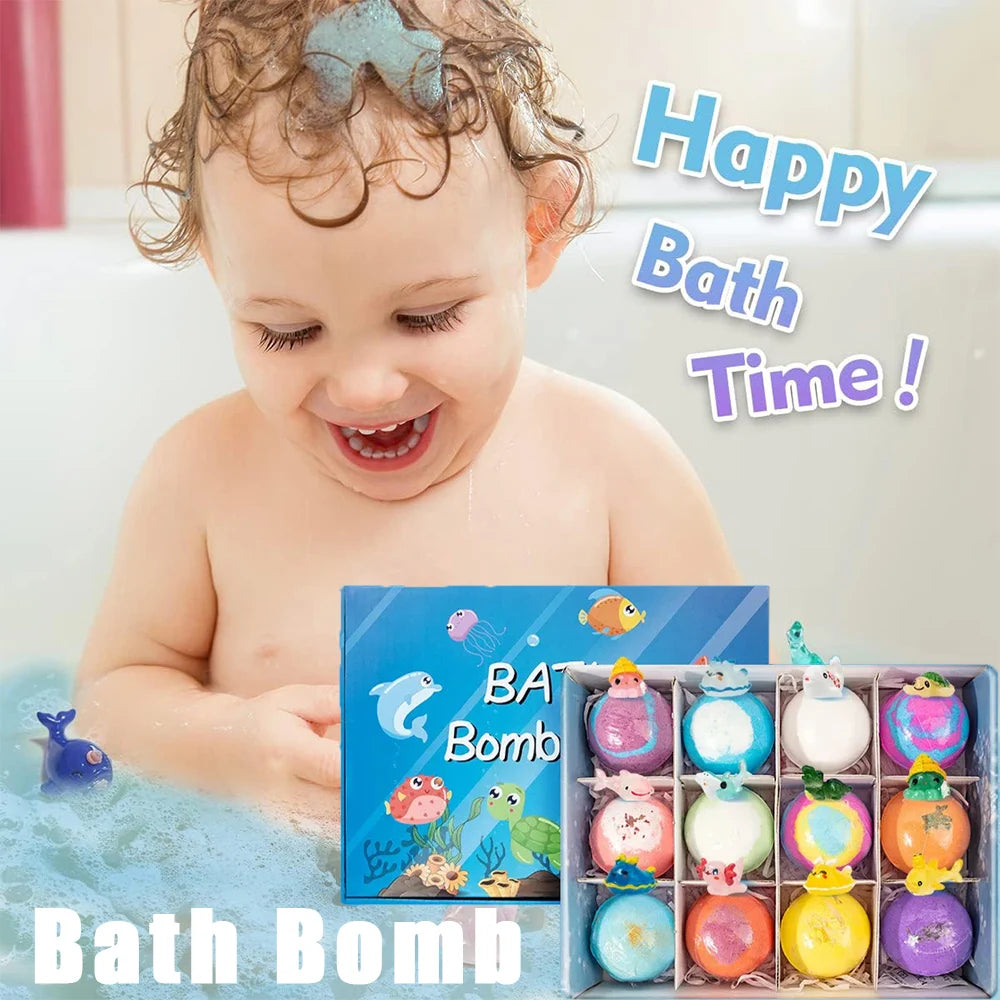 Children’s 12-Piece Bath Salts Gift Set with Hidden Toys Organic Safe Ocean Bubble Bath Perfect for Sensory Play Bathtime Fun