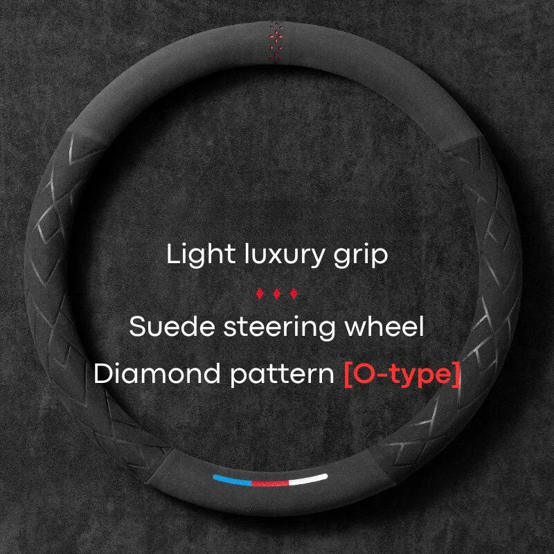Car Steering Wheel Covers Cowhide Suede Steering Wheel Cover Wrap Universal 37-38cm Breathable Steering Covers Car Accessories