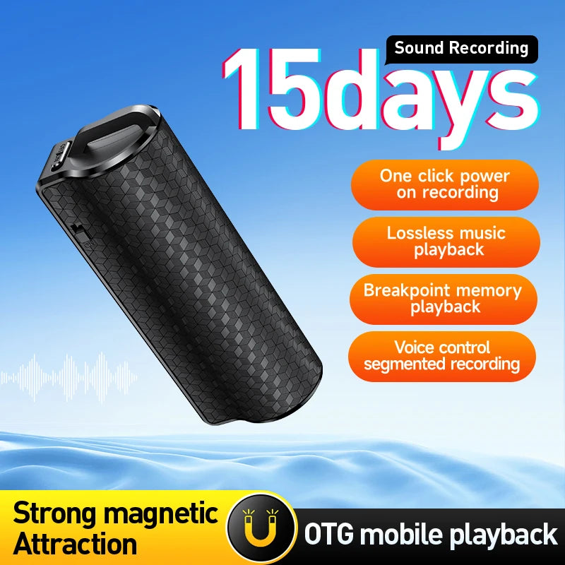 Professional Voice Recorder Digital Audio Dictaphone Waterproof Magnetic Long Standby Time 500hous Recording Pen Noise Reduction