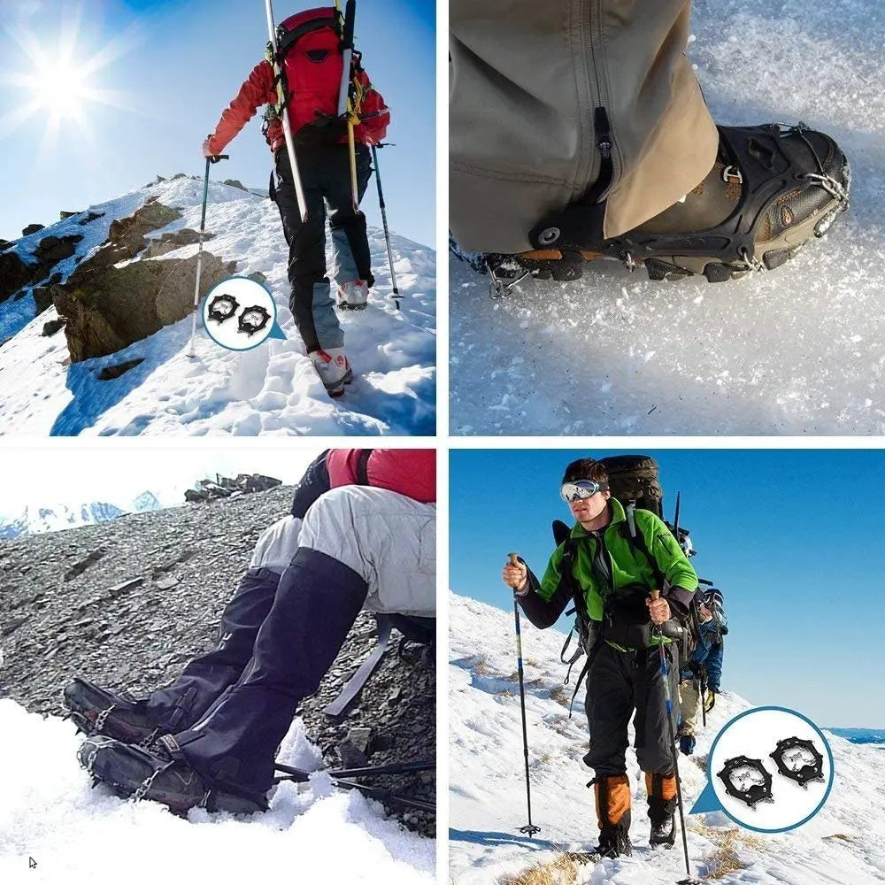 19-Spike Ice Cleats Shoe Traction Crampons Anti-Slip Snow Grippers Black/Orange S-XL