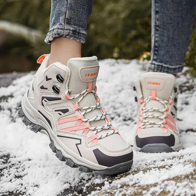 Women's Winter Boots Outdoor Hiking Boots High-top Plus Velvet Warm Hiking Shoes Women's Rainproof And Non-slip Hiking Shoes