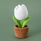 Mini Tulips Crochet Flowers Potted Cute Knitting Flowers Table Car Decor Handmade Artificial Tulips Flores Tejidas