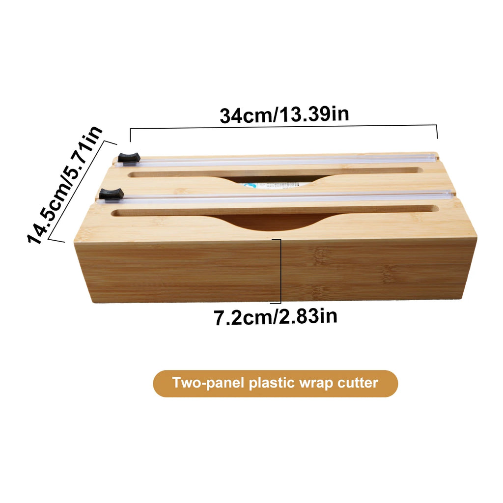 1pc Kitchen Wrap Dispenser With Foil & Cling Film Cutter Box, Bamboo Fresh Bag Cutting Holder, Trash Bag & Plastic Bag Wooden St