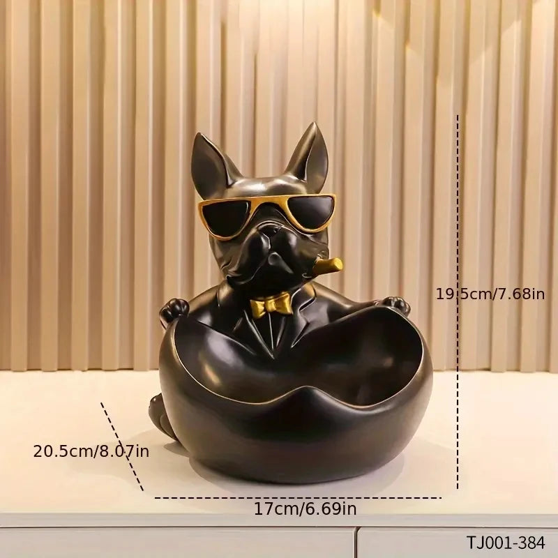Resin Bulldog Dog Statue Storage Box with Sunglasses, Home Decor Figurine