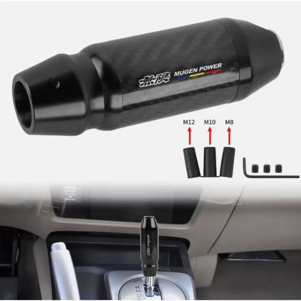 JDM Universal MUGEN Carbon Fiber Aluminum Black Automatic Stick Gear Shift Knob