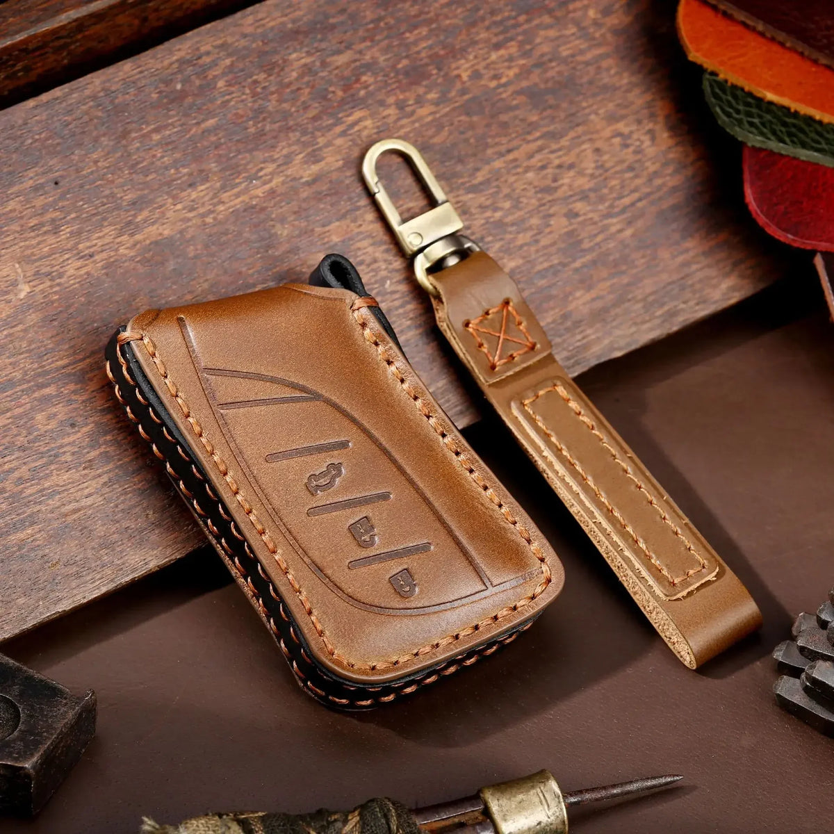 Luxury Car Key Case Cover Leather Fob Protector for LFA Lexus Ux Ux200 Ux250h Es200 Es300h Keyring Holder Accessories Keychain