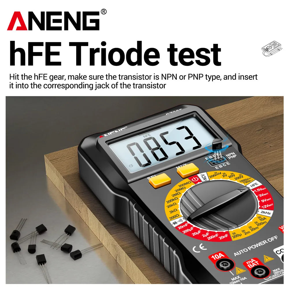 ANENG Multifunction Digital Multimeter AC/DC Voltage Current Capacitance NCV Induction Resistance hFE Triode Buzzer Hz Test Tool
