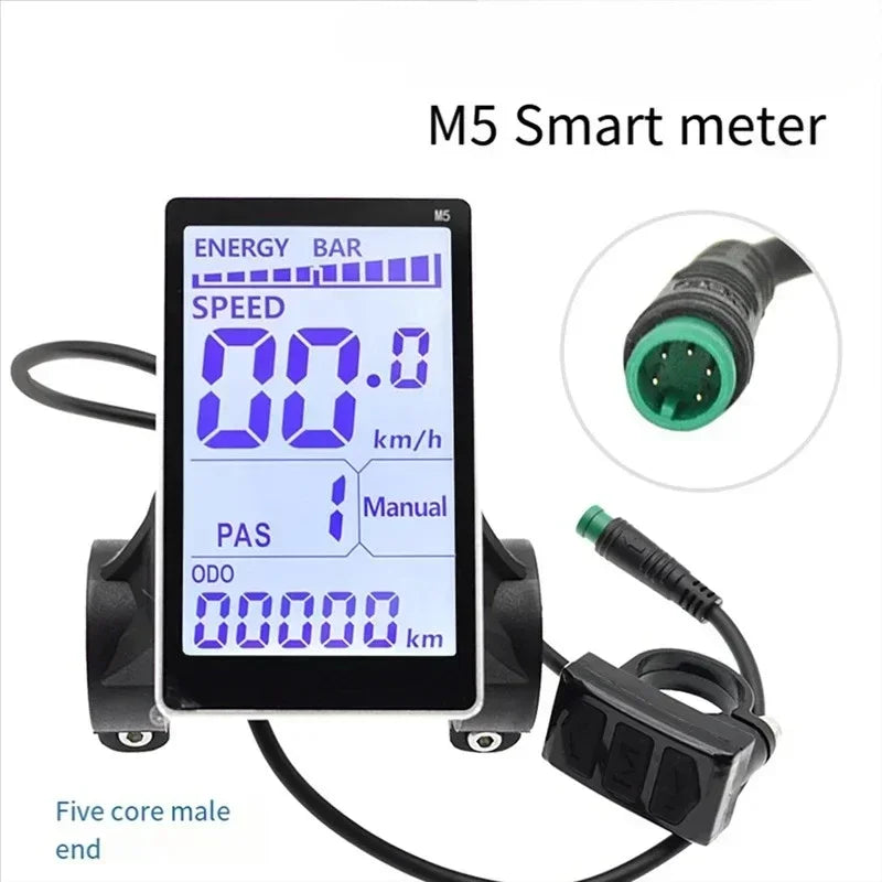 Electric Bike LCD Display Meter M5 5-Pin 24V 36V 48V 60V, Black
