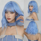 HENRY MARGU Platinum Blonde Short Curly Synthetic Wigs Short Wave Bob Hair Wigs Middle Part Natural Hairline Wig Heat Resistant