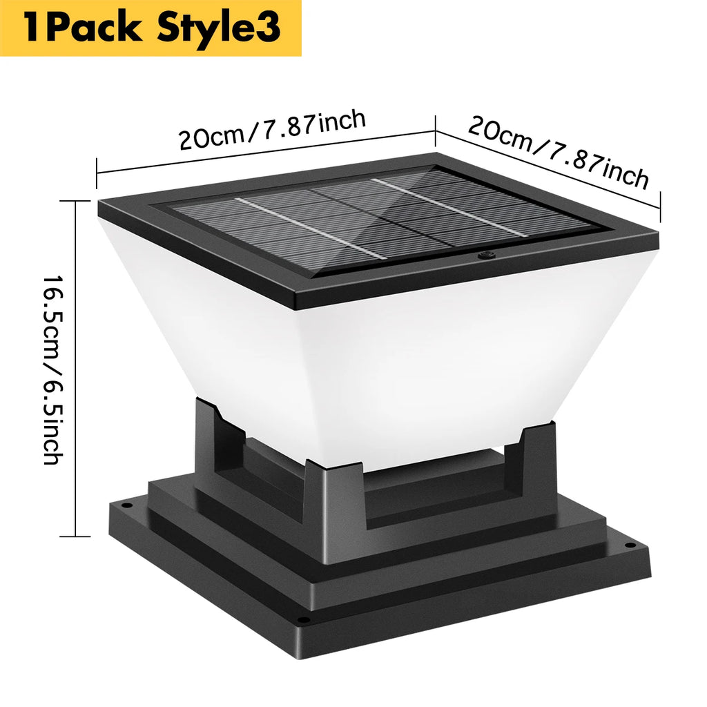 Solar Post Light Auto Dusk to Dawn IP65 Waterproof 3 Color Temps Short Press Change Long Press Off for Garden Pool Step Pillar