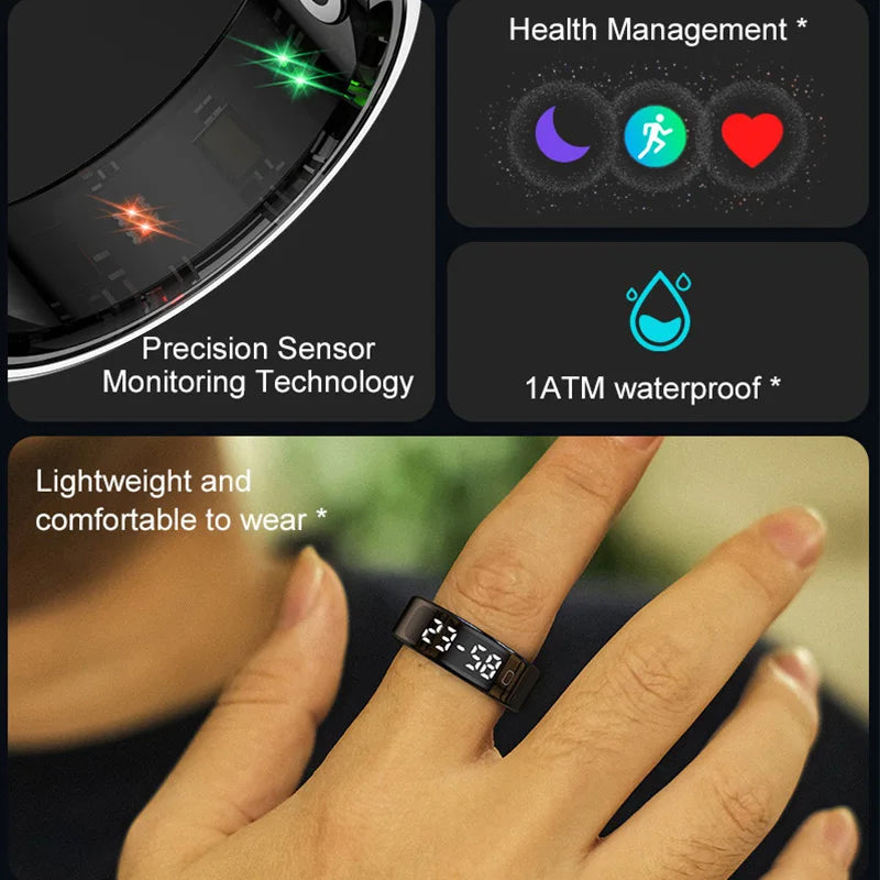 R11C Display Screen Smartring Men Women Gesture Swipe Video Waterproof Smart Ring Charging Case Health Monitor For Android IOS