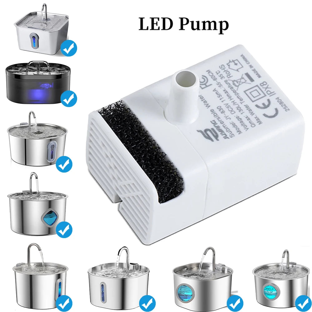 Cat Water Fountain Pet Water Pump Replacement for Cat Drinking Dispenser Pet Accessories Ultra-Quiet USB（No Plug Water Pump）
