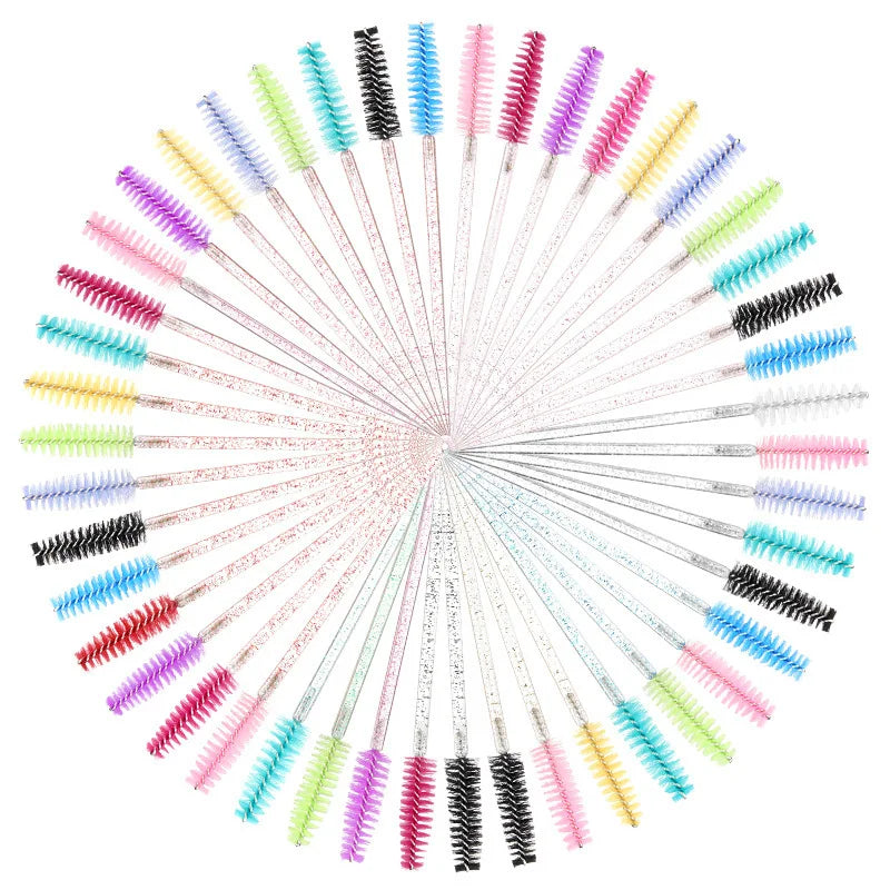 1000pcs Disposable Eyelash Spoolie Mascara Wands, Crystal Handle, Mixed Colors