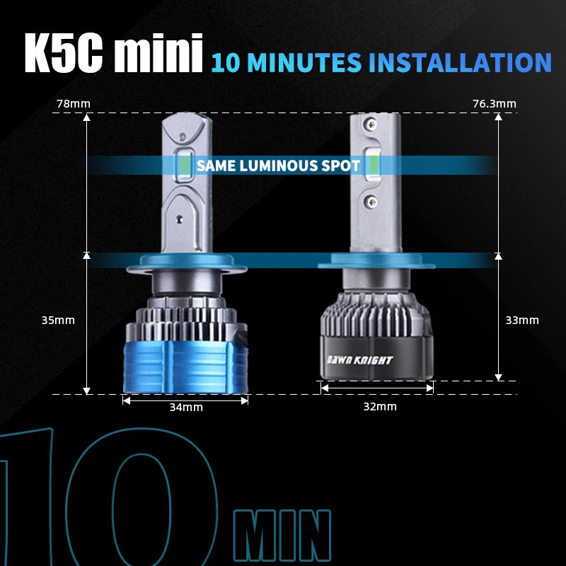 DAWNKNIGHT K5C Mini LED Headlight Bulb 40W 12V 4300K/6000K - H1 H4 H7 H11 9005 HB3