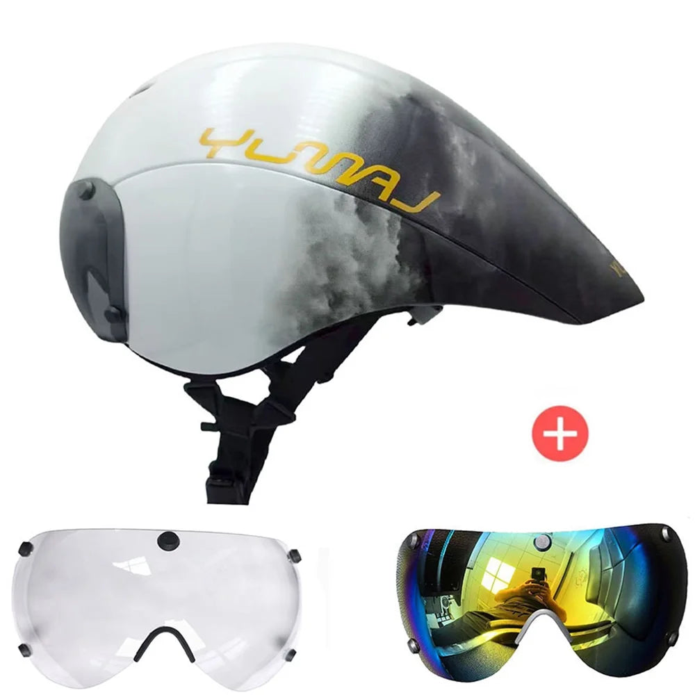 NEW TT 340g Long Tail Aero TT Road Bicycle Helmet Goggles Cycling Bike Sports Safety YM-01