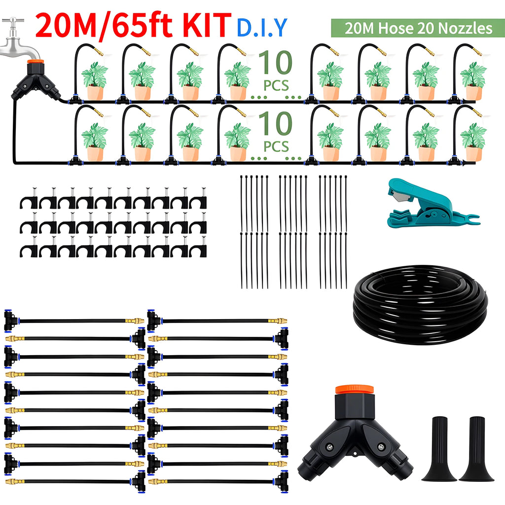 DIY Garden Misting Cooling System Spray Kit for Greenhouse Patio Irrigation, 5-30m