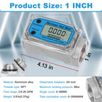 1" Digital Turbine Flow Meter with 3/4" Adapters, for Measuring Water, Diesel, Gasoline, and Other Liquids