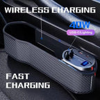Car Supplies Wireless Charging Car Seat Gap Organizer With 40W USB-C/ Lightning Fast Charge Cable Center Console Storage Box