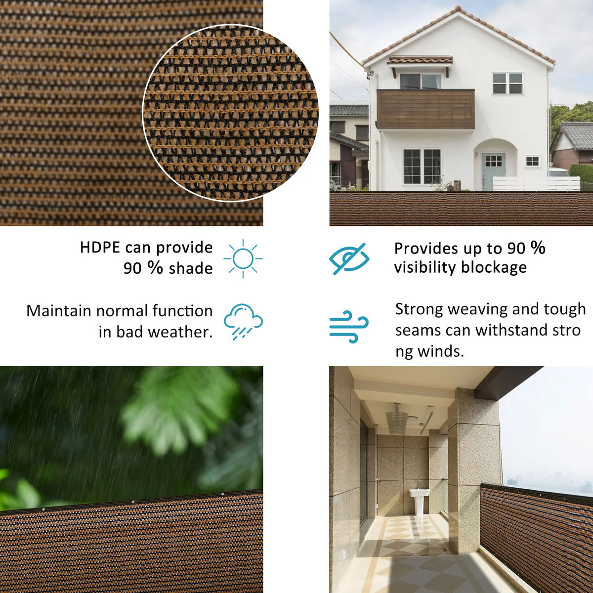 Privacy Fence Screen 120GSM Mesh Shade Net Cover 3.28×19.68ft Effective Shading Fence Panels  with 50 Zip Ties and 10m Rope