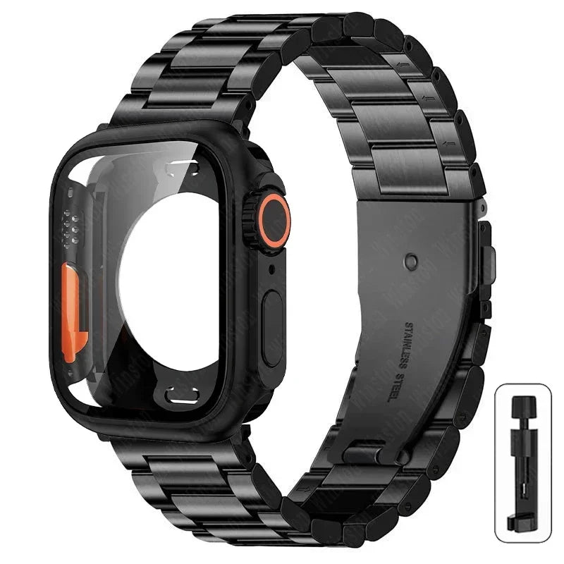 Change to Ultra Case+Band For Apple Watch 46mm 42mm 44 45mm Metal Stainless Steel strap for iWatch series Series 10 9 8 7 6 SE 5