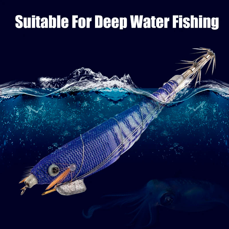 LEYDUN Luminous Squid Jig Wood Shrimp Egi Purple Deep Sea Cuttlefish Hanchi Egi 5pcs/set Fishing Lures Saltwater Baits