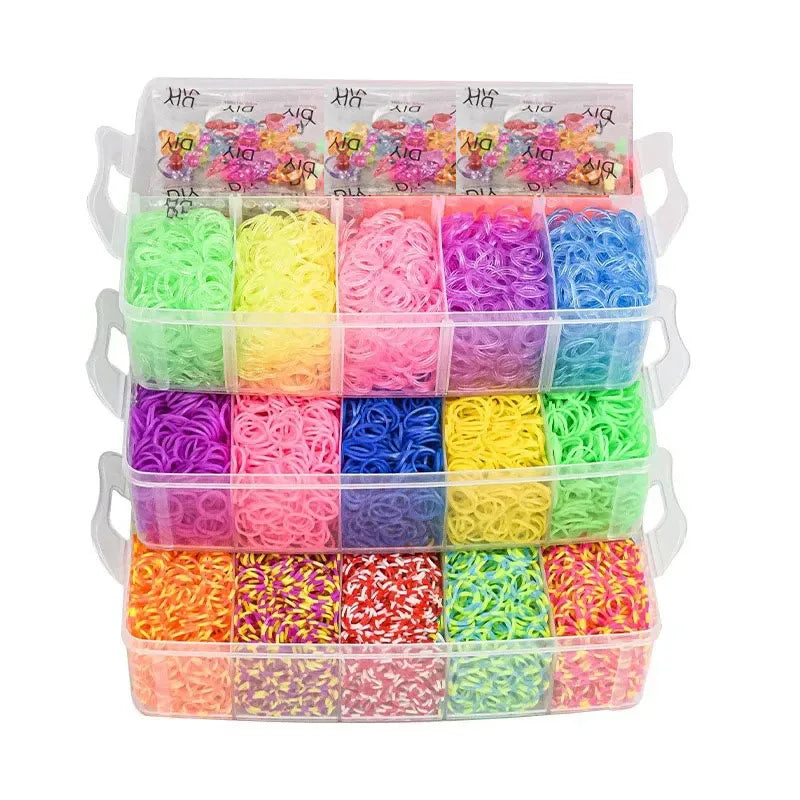 15000 Rainbow Luminous Rubber Bands Set for Children's Puzzle DIY Hand Woven Rubber Band Luminous Bracelet Loom