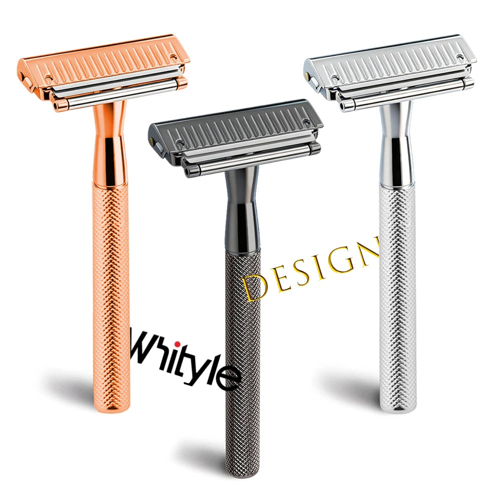 Whityle Safety Razor 2nd Gen Dual Half-Blade Shaving System with Glide Roller, Matte Black