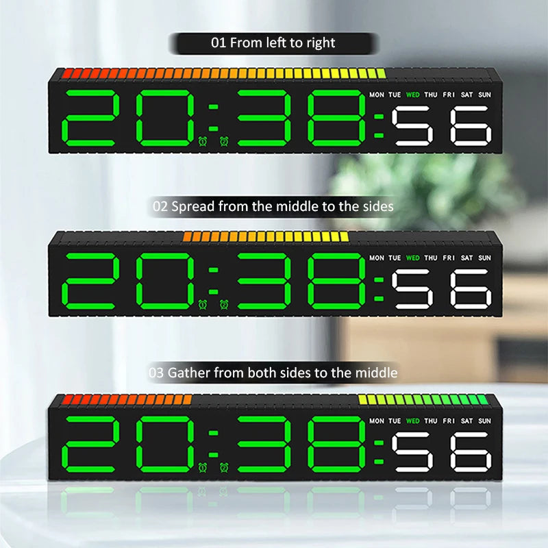 LED Alarm Clock with Rhythm Light Bar Colorful Table Clock with 3 Levels Brightness Adjustable RGB Colorful Electronic Clock