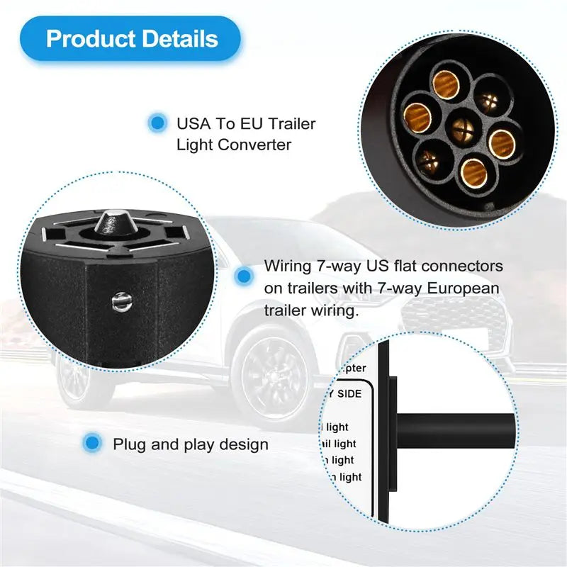 HOT-USA To EU Trailer Light Converter US 7-Way Blade Socket To EU 7-Pin Round Plug,USA To EU Trailer Light Converter US 7-Way Bl