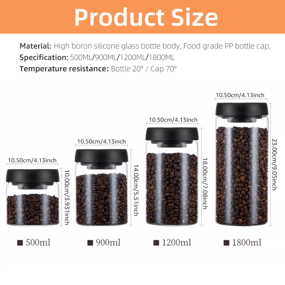 Vacuum Sealed Jar Coffee Bean Storage Bottle Kitchen Food Grain Tea Glass Jar Fresh Storage Jar Kitchen Accessories