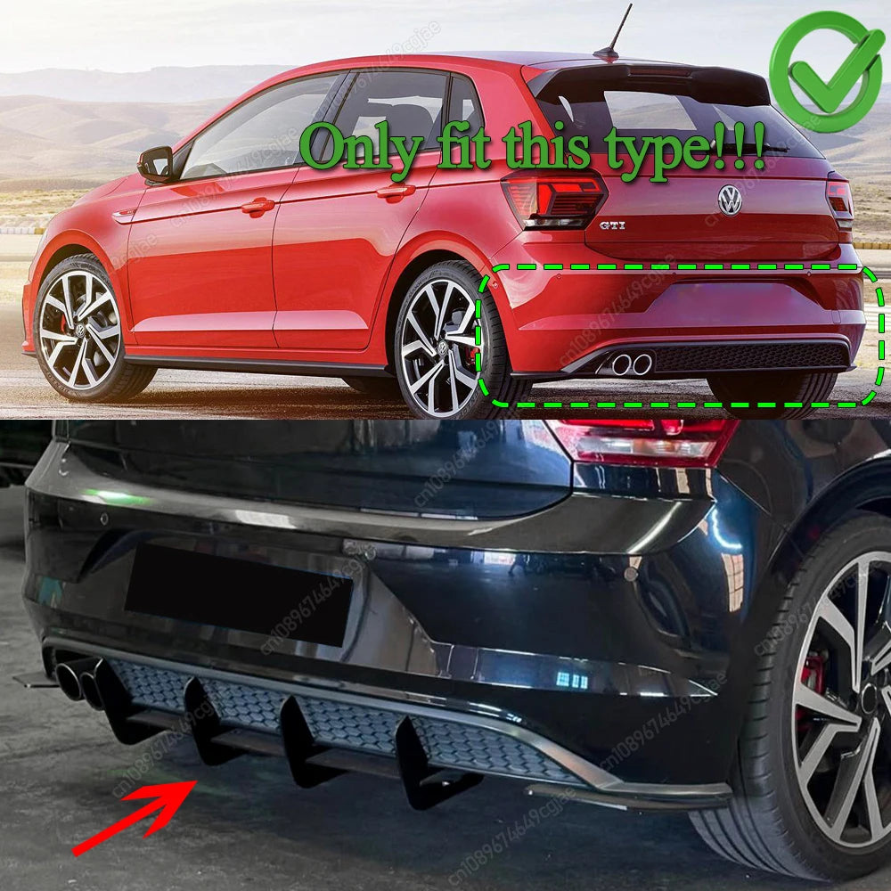 Rear Bumper Diffuser Splitter 4 Fin ABS for Volkswagen Polo MK6 GTI 2017-2021 Black