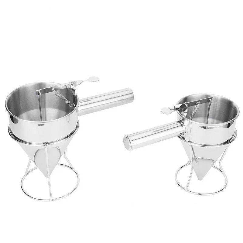 600/1200ML Oil Bucket with Holder Stainless Steel Funnel Dispenser Cupcake Pancake Batter Octopus Ball Kitchen Baking Tool