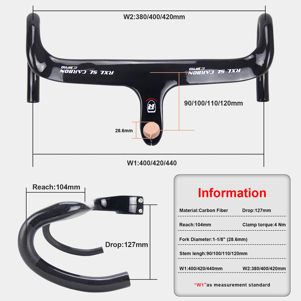 RXL SL Carbon Road Handlebar Integrated Racing Bike Speed 28.6 Black Internal Routing Drop Handle Bars For Bicycle 400/420/440