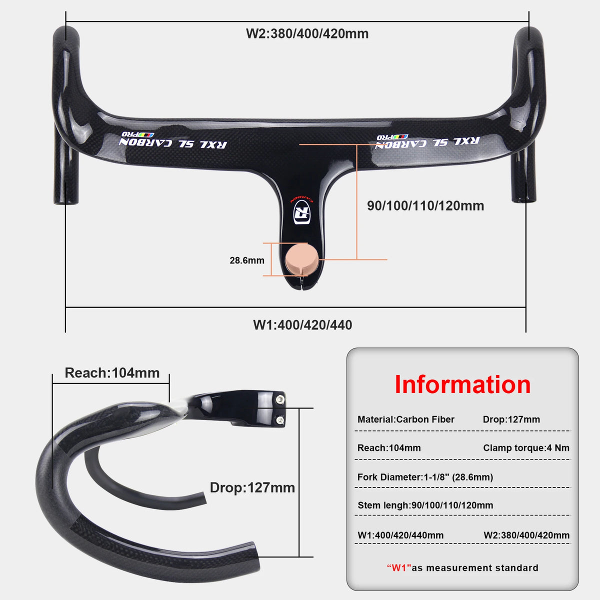 RXL SL Carbon Road Handlebar Integrated Racing Bike Speed 28.6 Black Internal Routing Drop Handle Bars For Bicycle 400/420/440