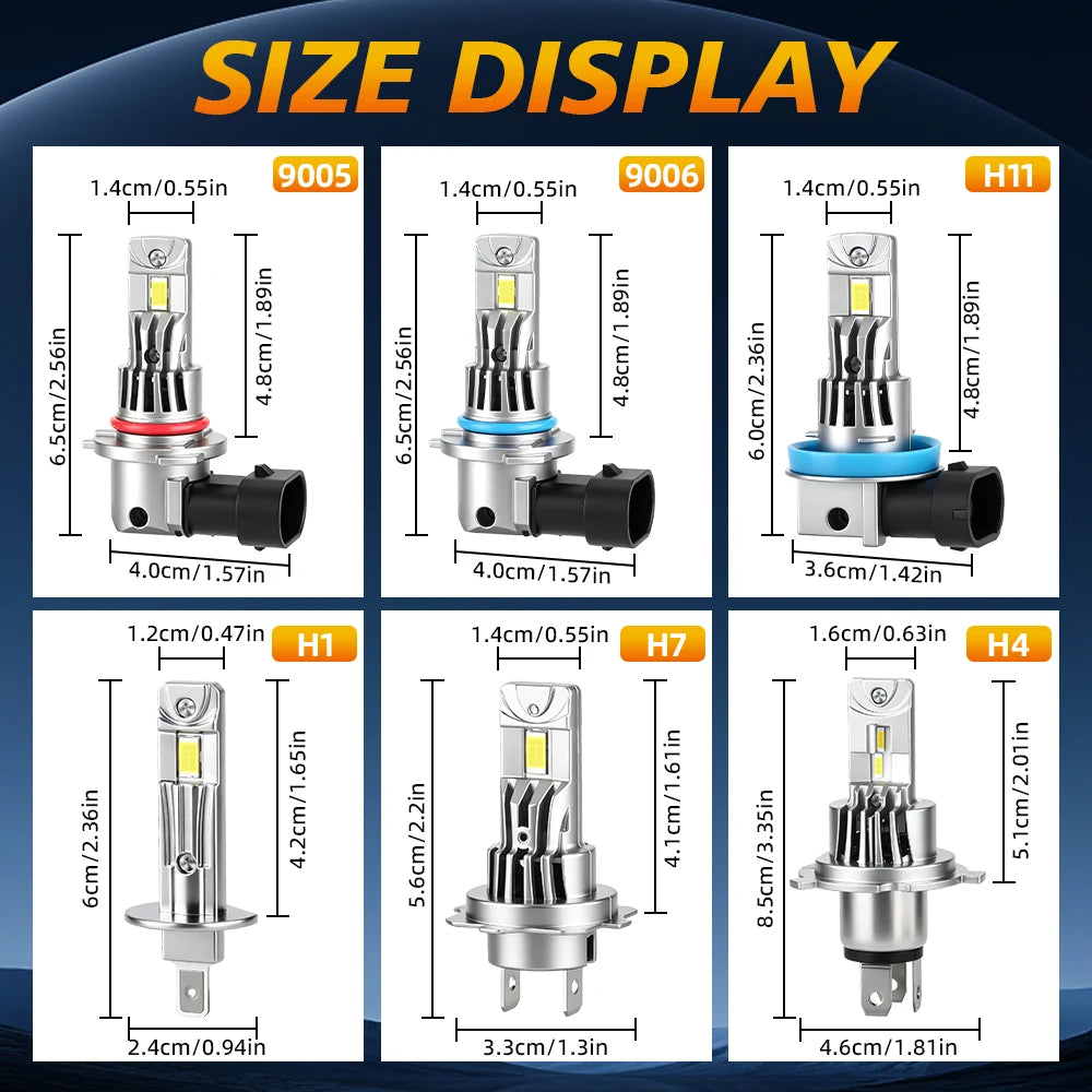 2x H4 H7 Canbus H8 H11 H1 LED Headlight 9005 HB3 9006 HB4 Led Lamp 3570 CSP Car Headlight Bulbs 300W Turbo Fan 6500K 12V 68000LM