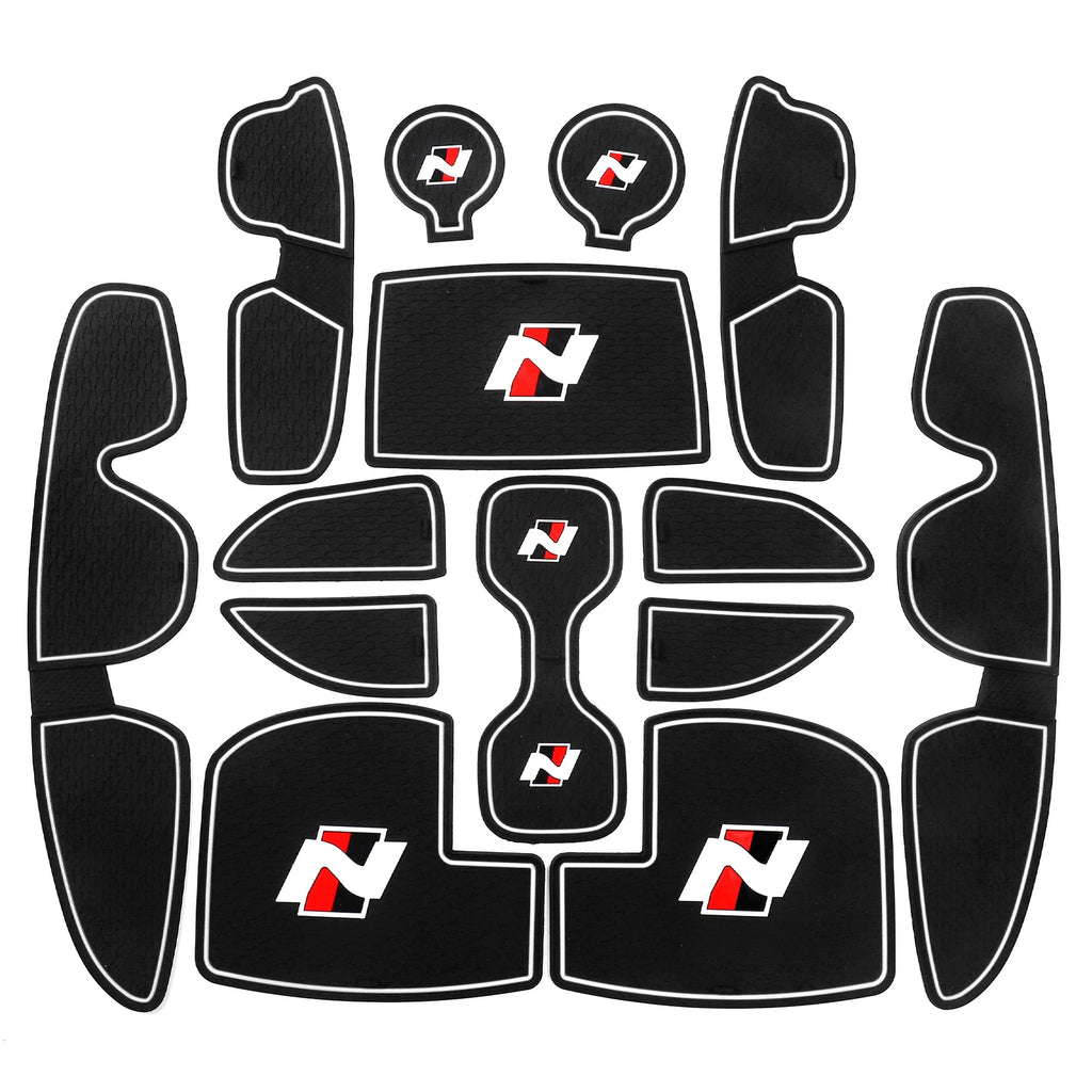 Smabee Anti-Slip Cup Holder Door Slot Mat Set for Hyundai i30 N 2017-2022 Red