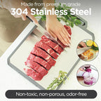 LMETJMA Stainless Steel Cutting Board Double-Sided with Ceramic Sharpener, Silver 300x438x26mm