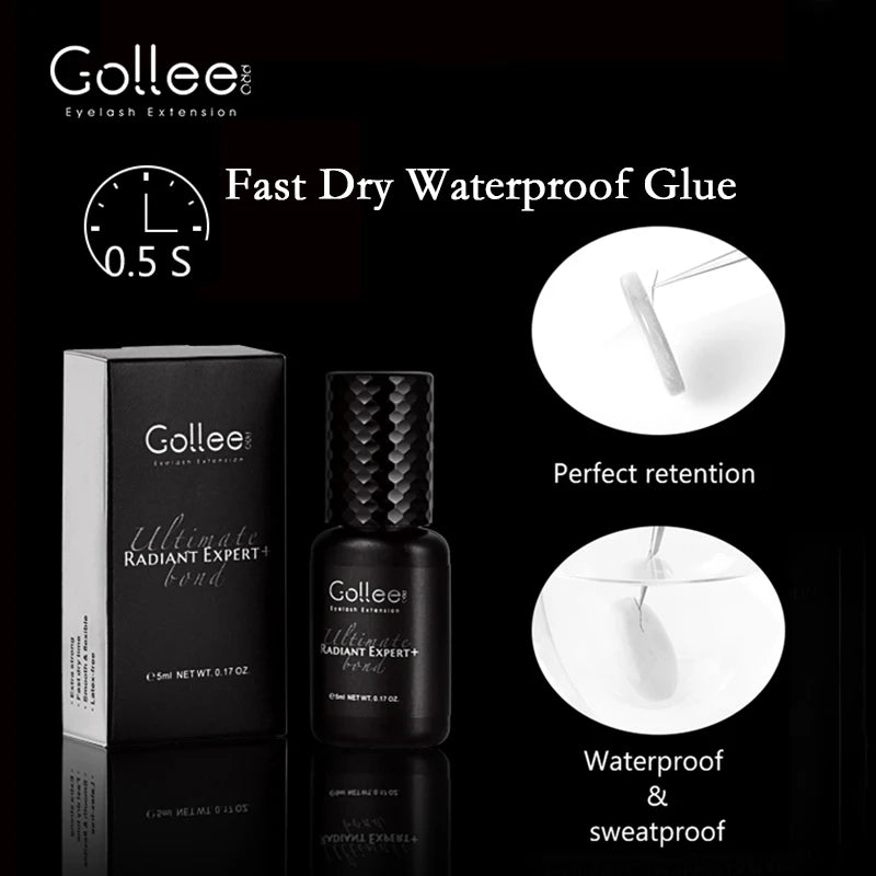 Gollee 0.5-1s Fast drying lashes glue Latex-free Eyelash Extensions Glue 5ml Professional Waterproof eyelash extension supplies