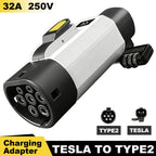 NACS to Type 2 EV charging adapter, lockable anti-theft, 32A 7kW 250V, black/white