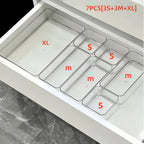 Transparent Drawer Organizer Storage Boxes Set, Desktop Office Stationery Divider, 4/7/8pcs
