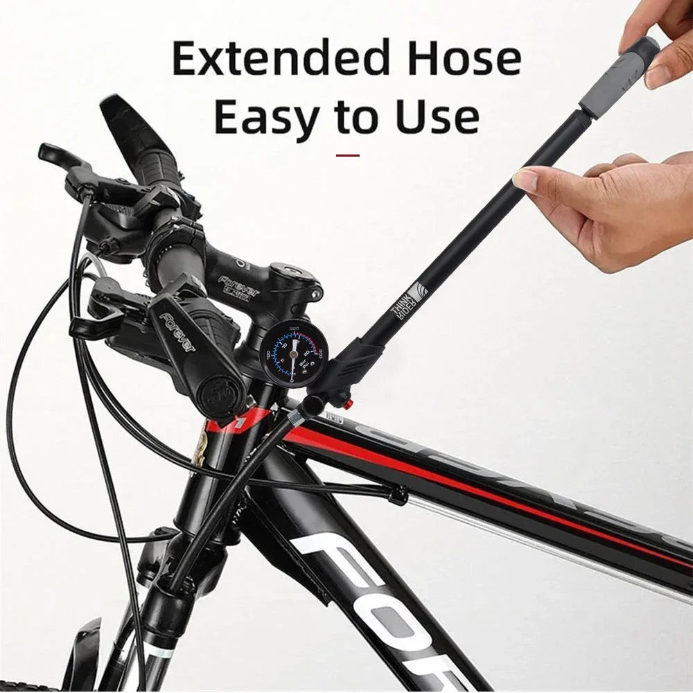 ThinkRider Bike Shock Pump 300psi with Gauge for Suspension Fork & Rear Shock, Black