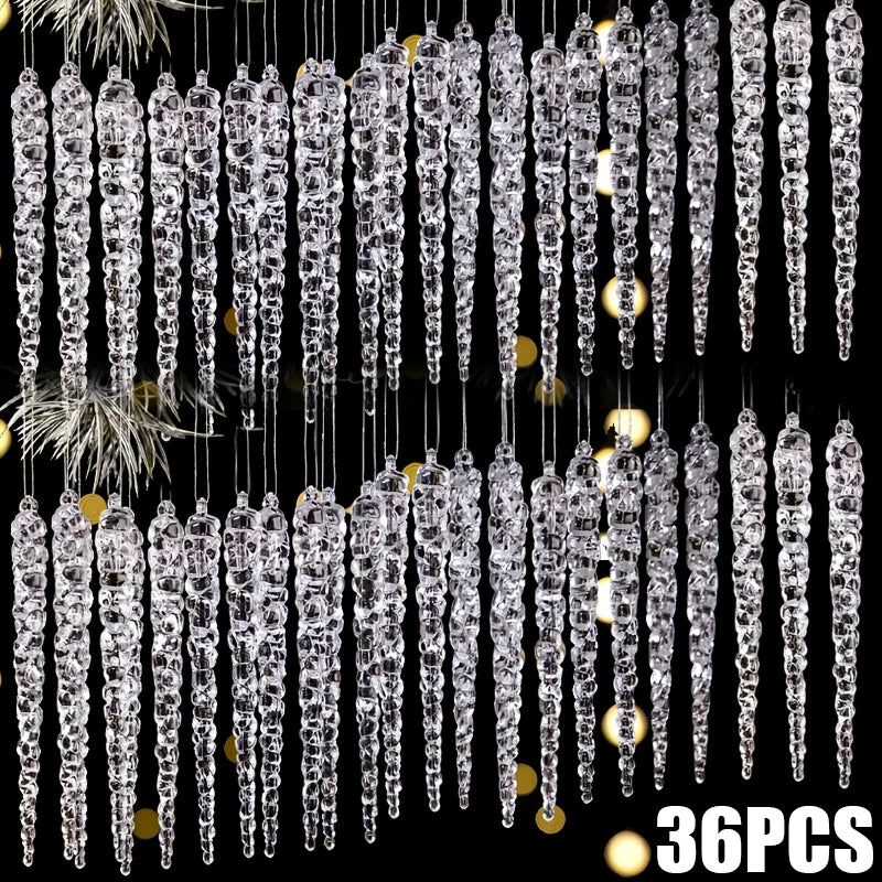 Transparent Acrylic Icicle Christmas Ornaments Xmas Tree Hanging Pendant Crystal Twisted Icicle Snowflake Home Party Decoration