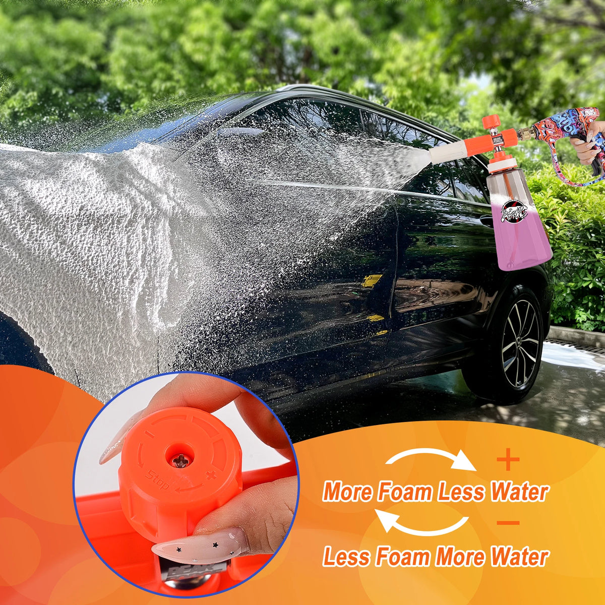 Pressure Washer Upgraded Foam Cannon for 1/4” Quick Connector with 360°Adjustable Spray Nozzle, 1L Foam Cannon Soap Dispenser