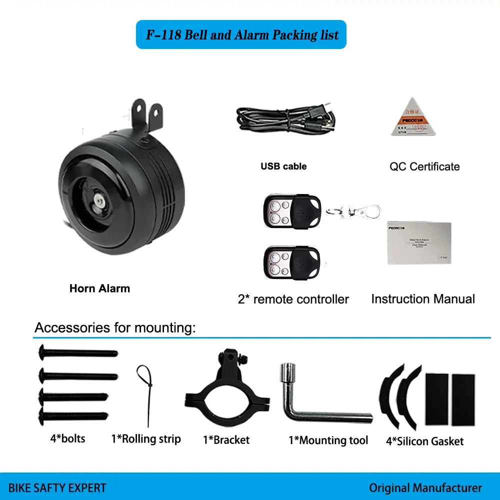 FEDOG Bicycle electric horn super loud anti-theft alarm scooter MTB mountain bike anti-theft alarm waterproof USB charging