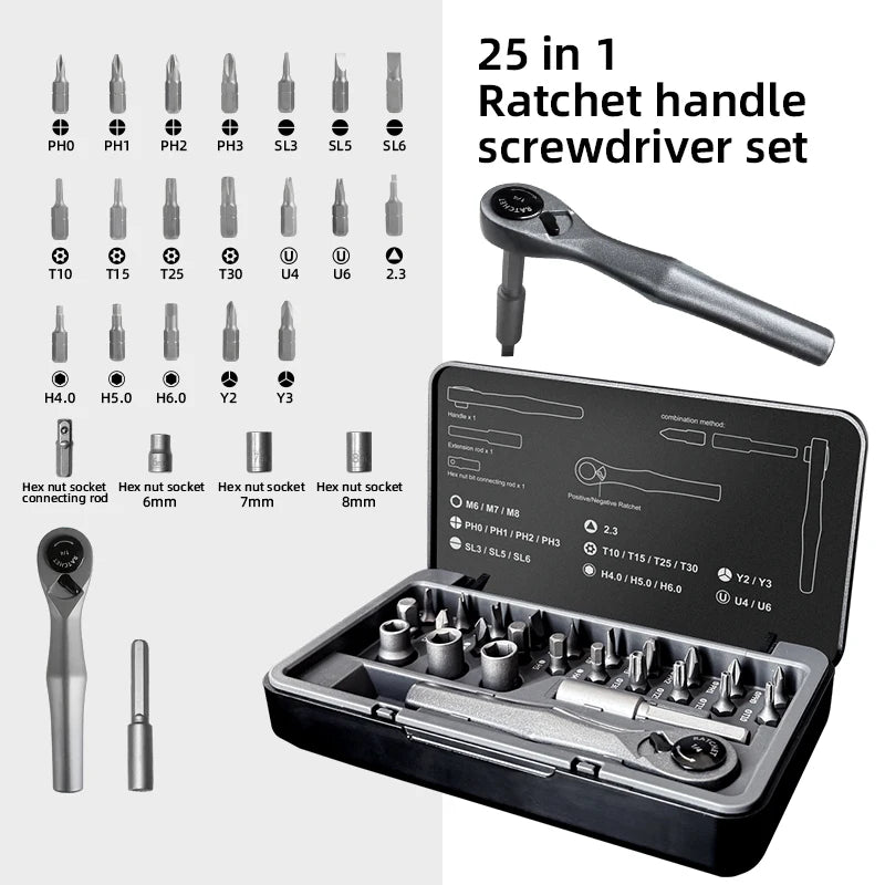 Galacok 40 in 1 Magnetic Ratchet Screwdriver Set, Multi-functional Wrench Set with 180° Adjustable Handle S2 Bits and Socket Set