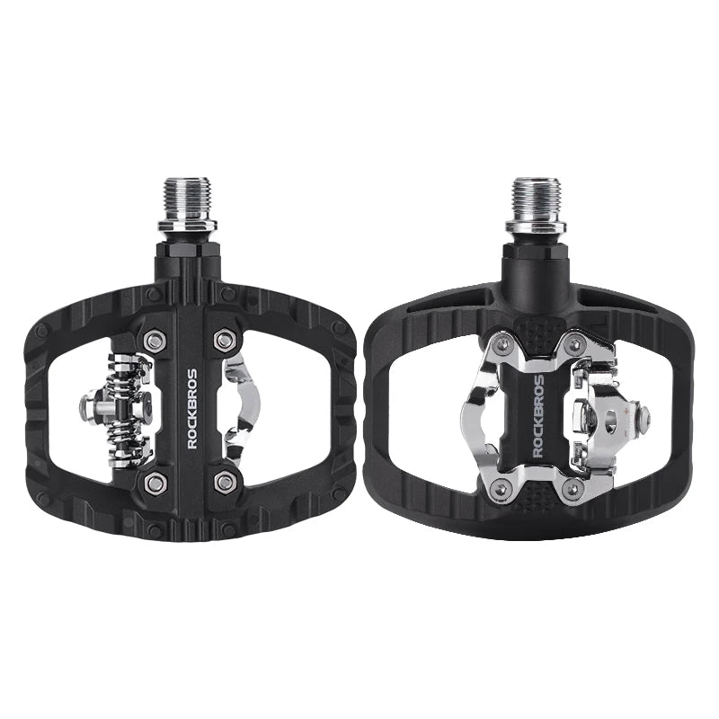 ROCKBROS Bicycle Pedals Half Lock Flat Pedal 2-in-1 Anti-slip Nylon MTB Bike Pedals Dustproof Flat Cleat Platform for Shimano